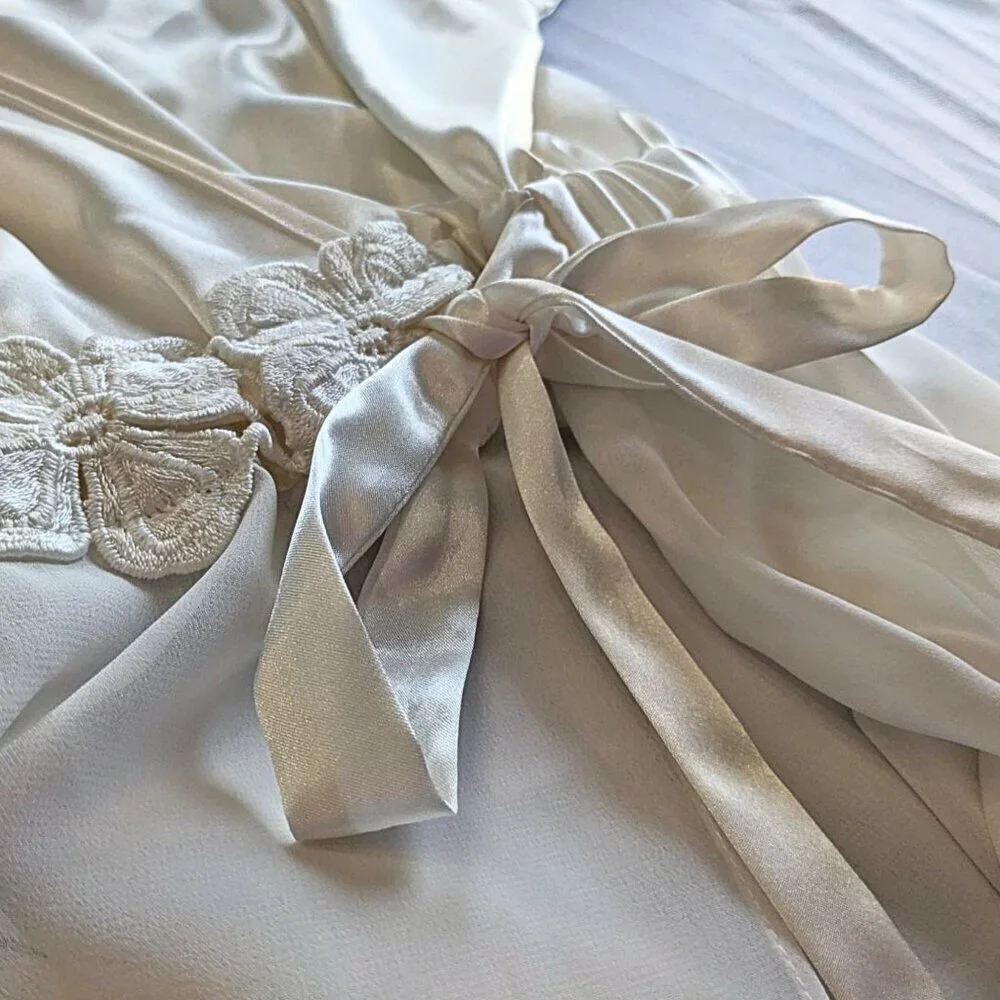 BHLDN FLORA NIKROOZ Ivory Showstopper Charmeuse Long Gown & Robe Bridal Set Sz L - Picture 3 of 10